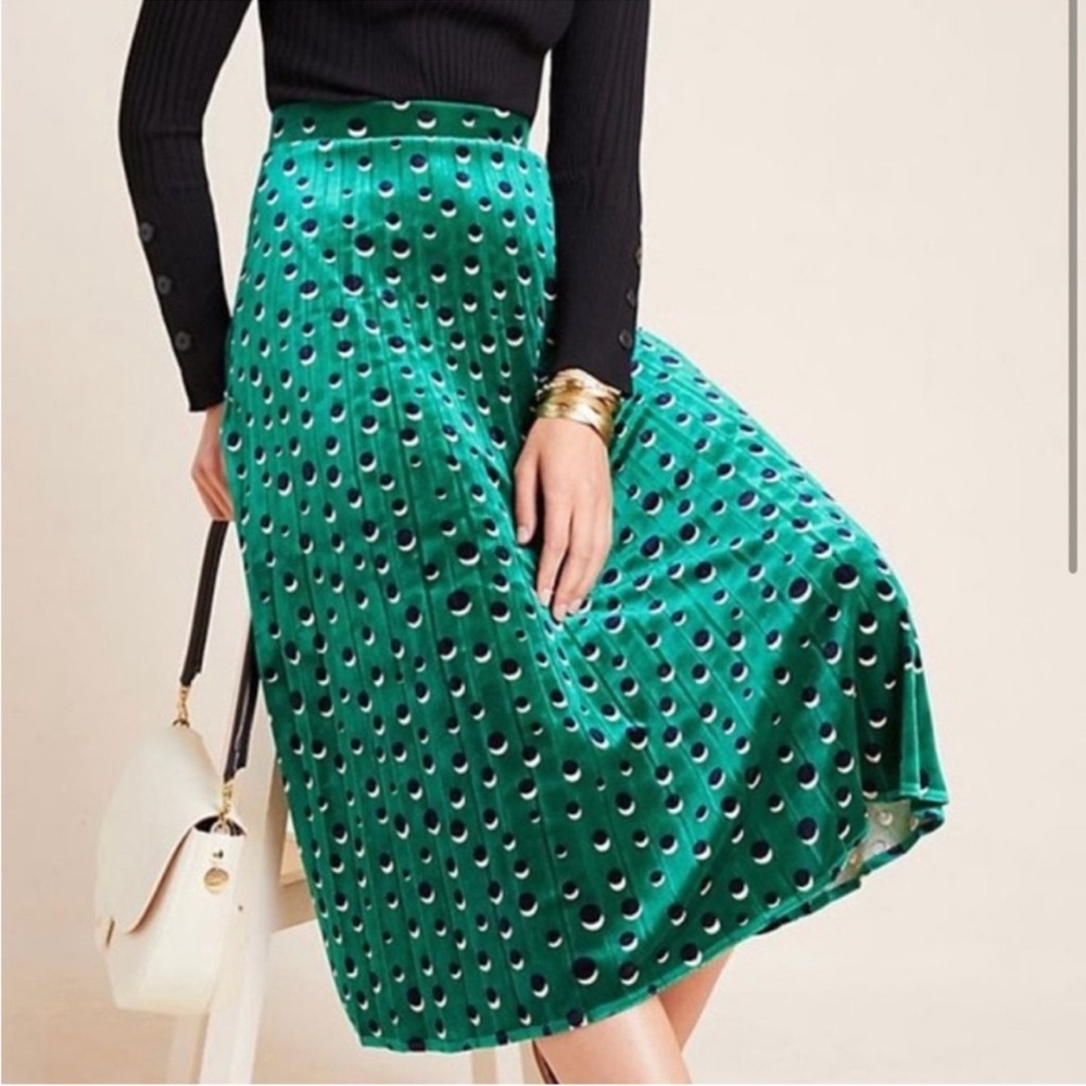 Anthropologie Maeve Carly Pleated Polka Dot Velvet Skirt size XL NWOT